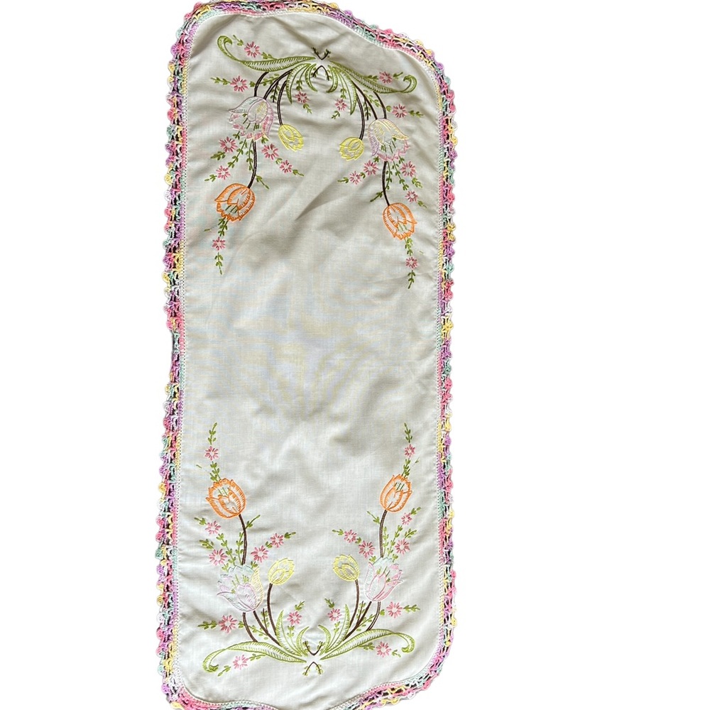 Vintage Hand Embroidered Cotton Table Runner